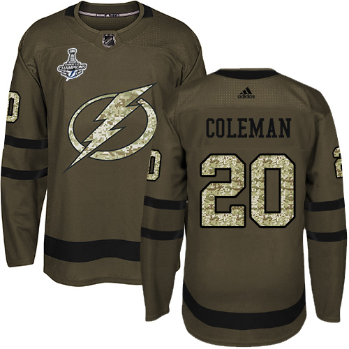 Men Adidas Tampa Bay Lightning #20 Blake Coleman Green Salute to Service 2020 Stanley Cup Champions Stitched NHL Jersey
